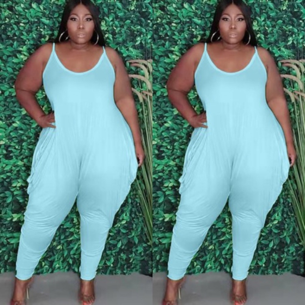Casual Blue Strap Loose Jumpsuit